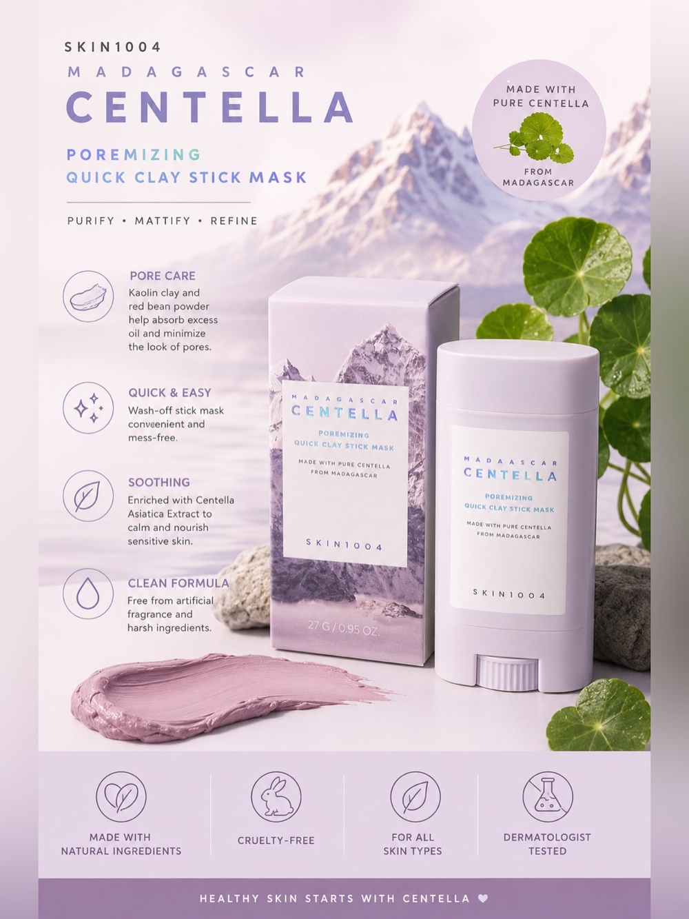 Madagascar Centella Clay Stick Mask — Soft Lavender